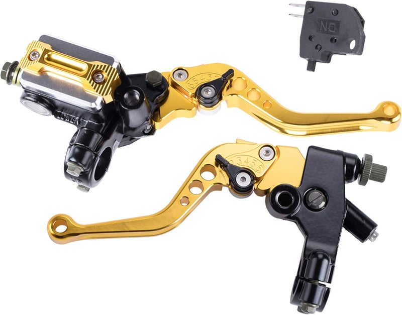 MRELC Universal Motorcycle 7/8" 22mm Handlebar Brake Master Cylinder Clutch Lever CNC Left & Right Set Compatible with Harley Honda Kawasaki Suzuki Yamaha（ Piston Diameter 12.7mm (Gold) - Image 1